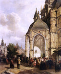  Elias Pieter Van Bommel Figures At The Entrance Of The St. Stevens Church, Nijmegen - Hand Painted Oil Painting