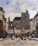  Eugene-Louis Boudin Abbeville, Street and the Church of Saint-Vulfran - Hand Painted Oil Painting