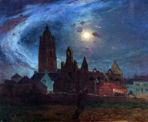  Ferdinand Du Puigaudeau The Bourg-de-Batz Church under the Moon - Hand Painted Oil Painting