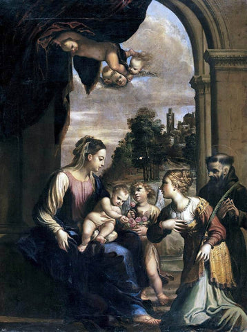  Francesco Brizio Madonna and Child with Sts Catherine and Francis - Hand Painted Oil Painting