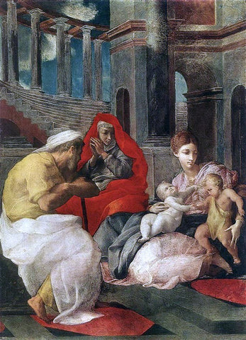  Francesco Primaticcio The Holy Family with Sts Elisabeth and John the Baptist - Hand Painted Oil Painting