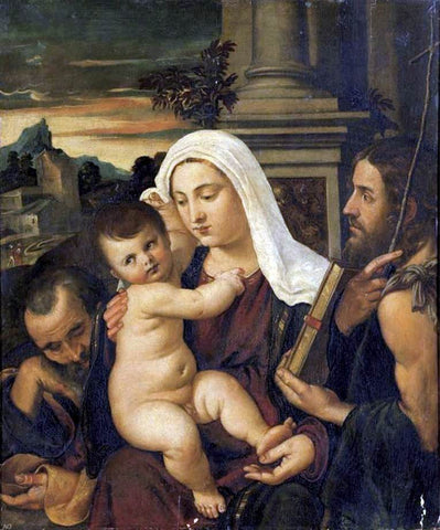  Francesco Vecellio Madonna and Child with Sts Joseph and John the Baptist - Hand Painted Oil Painting