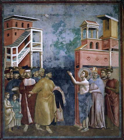  Giotto Di Bondone Legend of St Francis: 5. Renunciation of Wordly Goods (Upper Church, San Francesco, Assisi) - Hand Painted Oil Painting