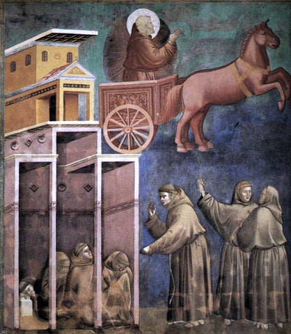  Giotto Di Bondone Legend of St Francis: 8. Vision of the Flaming Chariot (Upper Church, San Francesco, Assisi) - Hand Painted Oil Painting