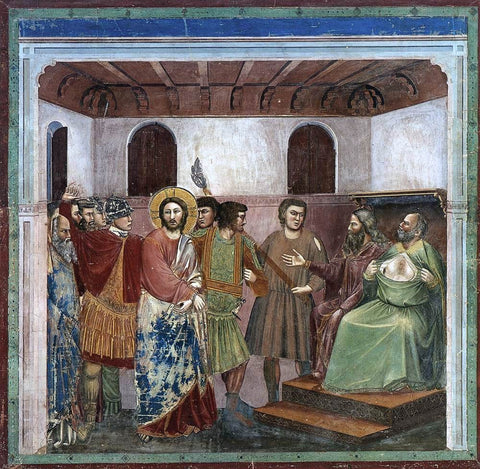 Giotto Di Bondone Scenes from the Life of Christ: 16. Christ before Caiaphas (Cappella Scrovegni (Arena Chapel), Padua) - Hand Painted Oil Painting