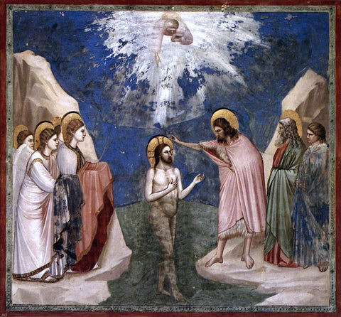  Giotto Di Bondone Scenes from the Life of Christ: 7. Baptism of Christ (Cappella Scrovegni (Arena Chapel), Padua) - Hand Painted Oil Painting