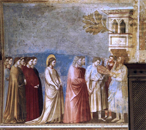  Giotto Di Bondone Scenes from the Life of the Virgin: 6. Wedding Procession (Cappella Scrovegni (Arena Chapel), Padua) - Hand Painted Oil Painting