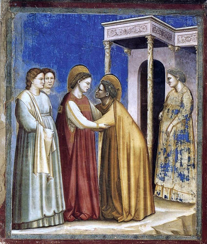  Giotto Di Bondone Scenes from the Life of the Virgin: 7. Visitation (Cappella Scrovegni (Arena Chapel), Padua) - Hand Painted Oil Painting