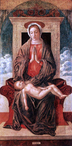  Giovanni Bellini Madonna Enthroned Adoring the Sleeping Child - Hand Painted Oil Painting