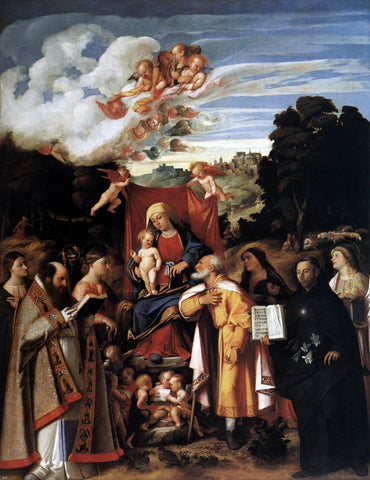  Giovanni Cariani Virgin Enthroned with Angels and Saints - Hand Painted Oil Painting
