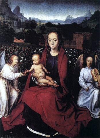  Hans Memling Virgin and Child in a Rose-Garden with Two Angels - Hand Painted Oil Painting