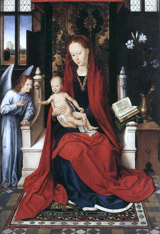  Hans Memling Virgin Enthroned with Child and Angel - Hand Painted Oil Painting
