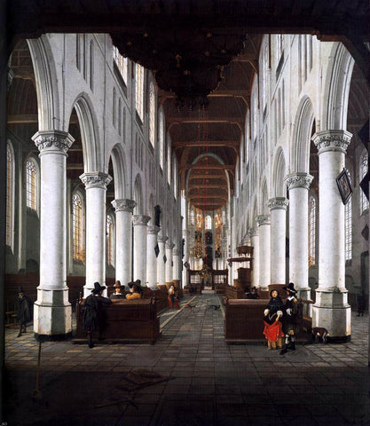  Hendrick Cornelisz Van Vliet Interior of the Nieuwe Kerk, Delft, from beneath the Organ Loft at the Western Entrance - Hand Painted Oil Painting