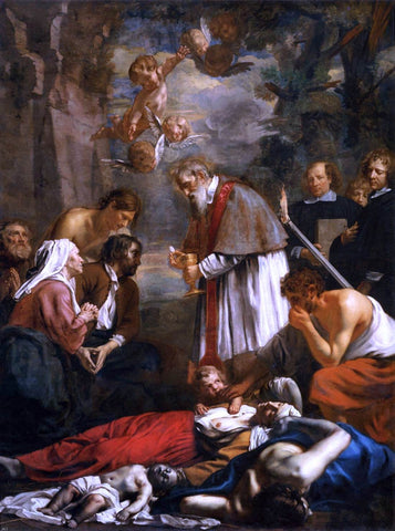  The Younger Jacob Van  Oost St Macarius of Ghent Giving Aid to the Plague Victims - Hand Painted Oil Painting