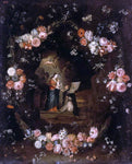  Jan Van I Kessel Madonna with the Child and St Ildephonsus Framed with a Garland of Flowers - Hand Painted Oil Painting