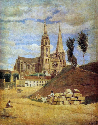  Jean-Baptiste-Camille Corot Chartres Cathedral - Hand Painted Oil Painting