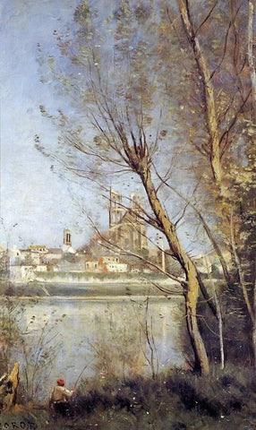  Jean-Baptiste-Camille Corot Mantes - the Cathedral and the City Seen throuth the Trees - Hand Painted Oil Painting
