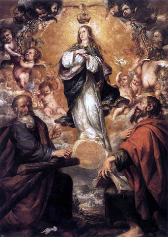  Juan De Valdes Leal Virgin of the Immaculate Conception with Sts Andrew and John the Baptist - Hand Painted Oil Painting