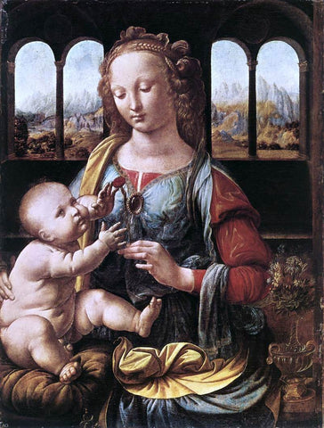  Leonardo Da Vinci The Madonna of the Carnation - Hand Painted Oil Painting