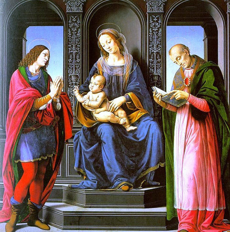  Lorenzo Di Credi The Virgin and Child with St Julian and St Nicholas of Myra - Hand Painted Oil Painting