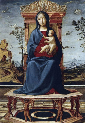  The Elder Lorenzo Costa Virgin and Child Enthroned - Hand Painted Oil Painting