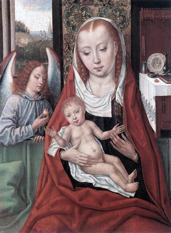  Master of the Legend of St.  Ursula Virgin and Child with an Angel - Hand Painted Oil Painting
