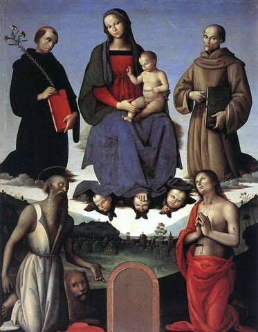  Pietro Perugino Madonna and Child with Four Saints (Tezi Altarpiece) - Hand Painted Oil Painting