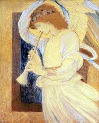  Sir Edward Burne-Jones An Angel Playing a Flageolet - Hand Painted Oil Painting