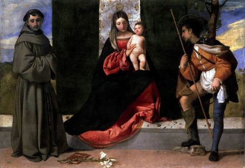  Titian Madonna and Child with Sts Anthony of Padua and Roch - Hand Painted Oil Painting