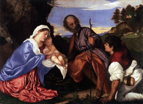  Titian The Holy Family with a Shepherd - Hand Painted Oil Painting