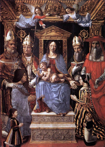  Unknown (4) Masters Virgin and Child Enthroned with the Doctors of the Church - Hand Painted Oil Painting