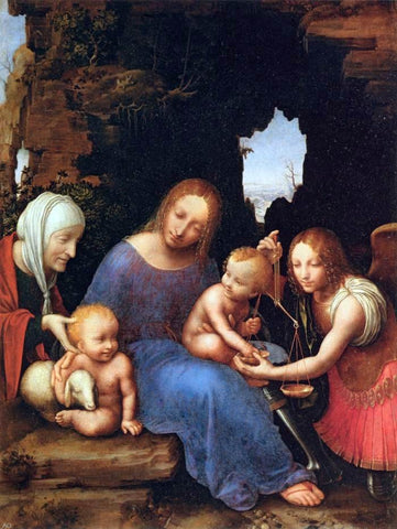  Unknown (4) Masters Virgin and Child with Sts Elizabeth, John and Michael - Hand Painted Oil Painting