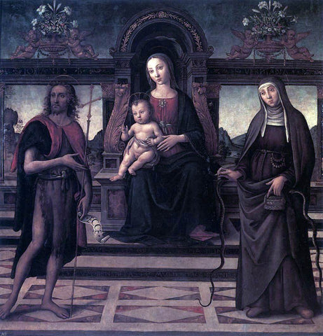  Unknown (4) Masters Virgin and Child with Sts John the Baptist and Verdiana - Hand Painted Oil Painting