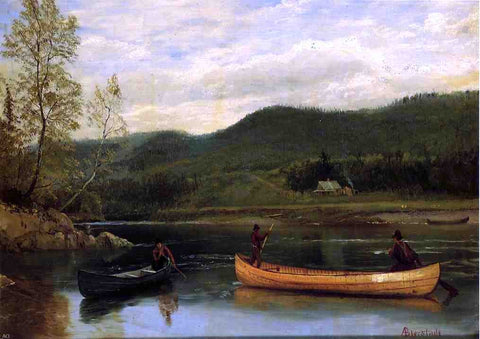  Albert Bierstadt Men in Two Canoes - Hand Painted Oil Painting