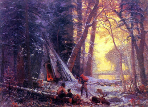  Albert Bierstadt Moose Hunters' Camp - Hand Painted Oil Painting