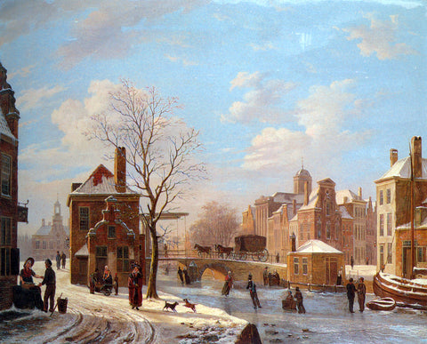  Bartholomeus Johannes Van Hove Dutch Town Scene in Winter - Hand Painted Oil Painting
