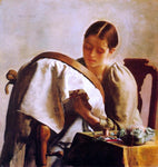 Charles Frederic Ulrich Young Girl Embroidering - Hand Painted Oil Painting