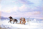  Cornelius Krieghoff Huntsmen in Horsedrawn Sleigh - Hand Painted Oil Painting