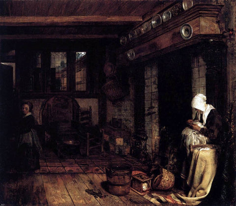  Esaias Boursse Dutch Interior with Woman Sewing - Hand Painted Oil Painting