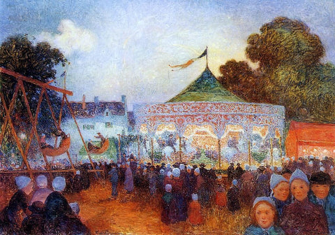  Ferdinand Du Puigaudeau Carousel at Night at the Fair - Hand Painted Oil Painting