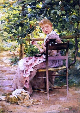  Francis Coates Jones Sewing in the Garden - Hand Painted Oil Painting
