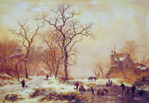  Frederk M Kruseman Ice Skating - Hand Painted Oil Painting
