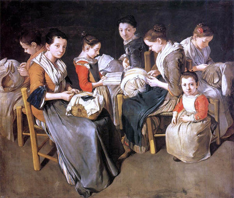  Giacomo Ceruti Women Working on Pillow Lace (The Sewing School) - Hand Painted Oil Painting