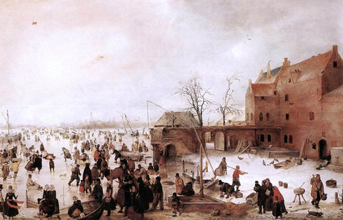  Hendrick Avercamp A Scene on the Ice near a Town - Hand Painted Oil Painting