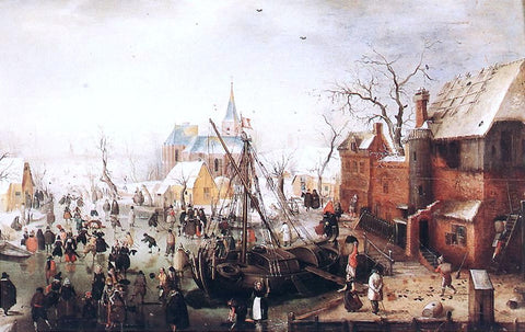  Hendrick Avercamp Winter Scene at Yselmuiden - Hand Painted Oil Painting
