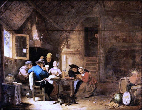  Hendrick Maertensz Sorgh Interior with Peasants Playing Cards - Hand Painted Oil Painting
