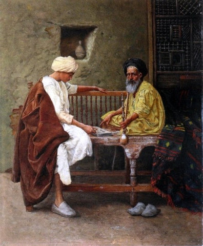  Hermann Reisz Playing a Game of Mancala - Hand Painted Oil Painting