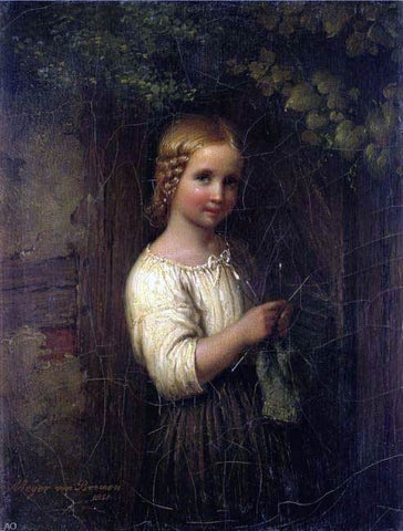  Johann Georg Meyer Von Bremen Knitting Girl - Hand Painted Oil Painting