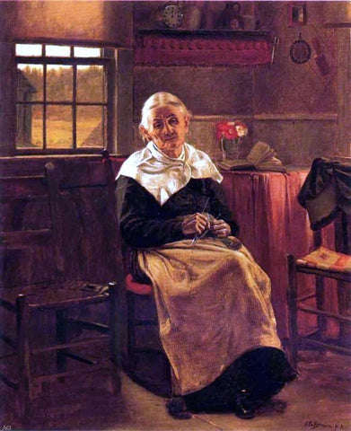  John George Brown Dear Old Grannie - Hand Painted Oil Painting