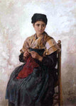  Jules-Adolphe Breton Young Woman Knitting - Hand Painted Oil Painting